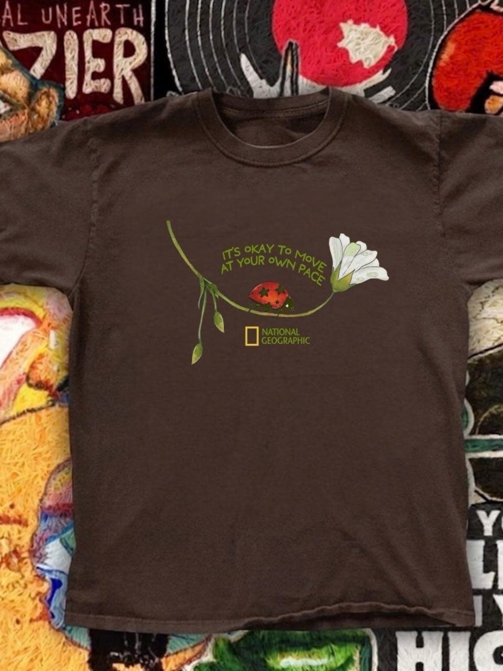 Brown National Geographic Ladybug & Flower Short Sleeve Tee